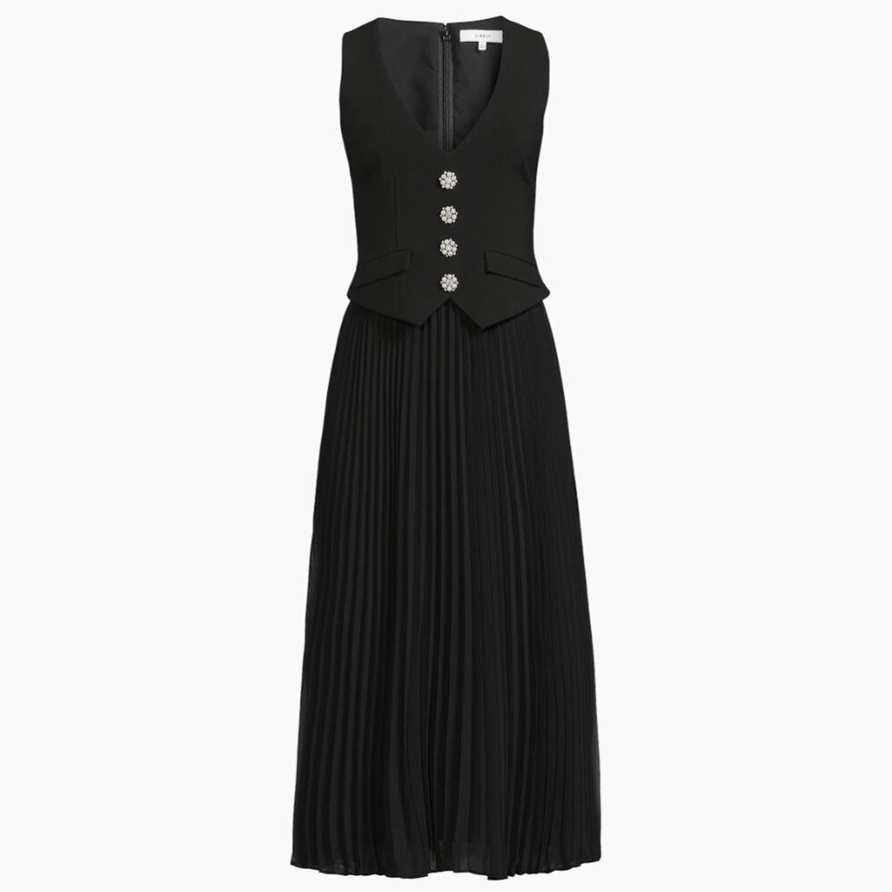 Likely Myla Dress Mixed Media Vest Pleated Midi Dress Size 6 NWT